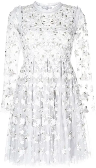 Floral-Embroidered Long-Sleeve Dress