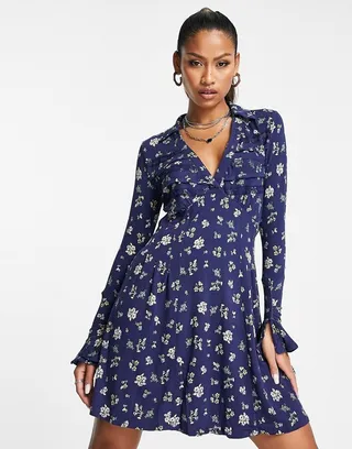 Free People good days floral print mini dress in navy