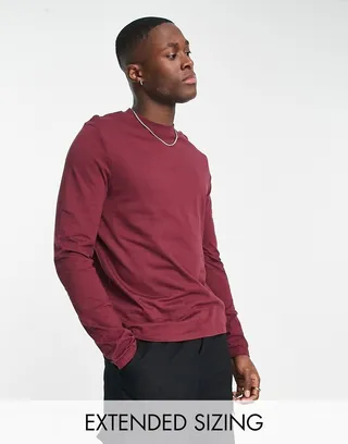 ASOS DESIGN long sleeve t-shirt with crew neck in burgundy