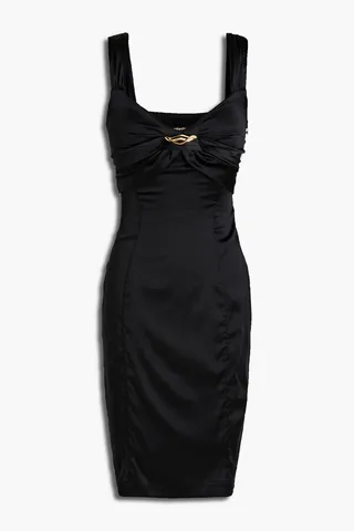 Embellished ruched stretch-silk satin dress