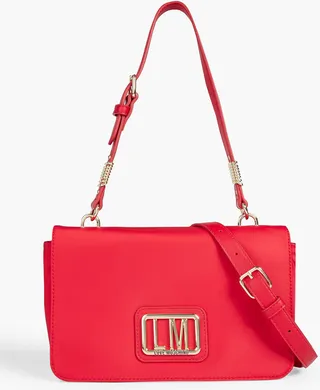 Faux leather-trimmed twill shoulder bag