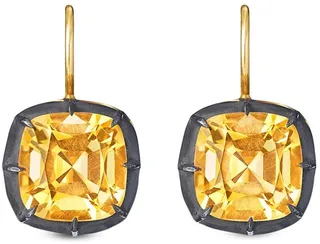 18kt Yellow Gold Cushion Citrine Collet Drop Earrings
