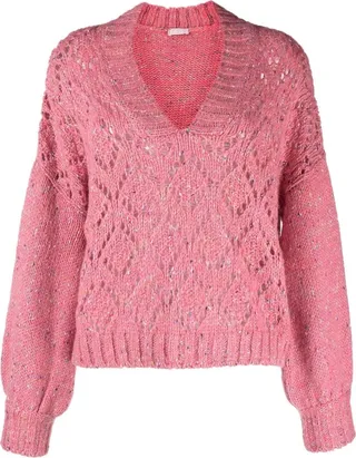 open-knit V-neck jumper