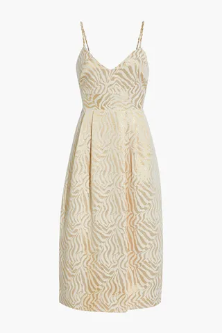 Starr pleated metallic cotton-blend jacquard dress