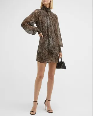 Tie Neck Leopard Mini Dress