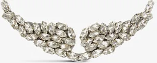 Womens White Swing Your Wings Rhinestone-encrusted Metal Badge