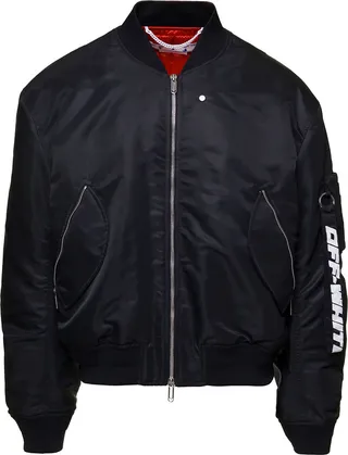 Black Industrial Bomber Jacket With Logo On The Sleeve In Polyamide Man