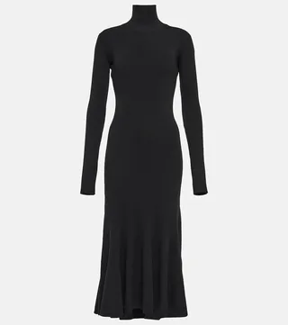 Turtleneck wool-blend midi dress