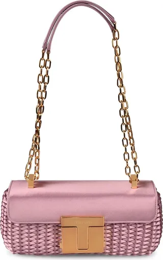 Flap Front Woven Chain Shoulder Bag
