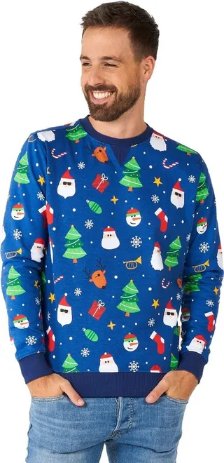 OppoSuits Men's Christmas Sweater - Festivity Blue - Size: XS