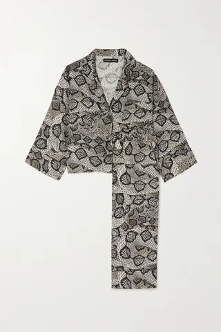 Desmond & Dempsey - Printed Linen Pajama Set - Black