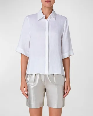 Button-Front Linen Blouse