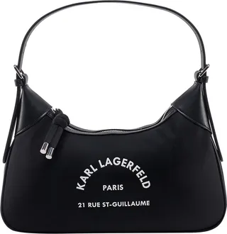 Recycled nylon shoulder bag with frontal logo