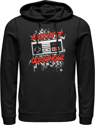 Men's Nintendo Kickin' It Old School NES Controller Splatter Pull Over Hoodie - Black - Small