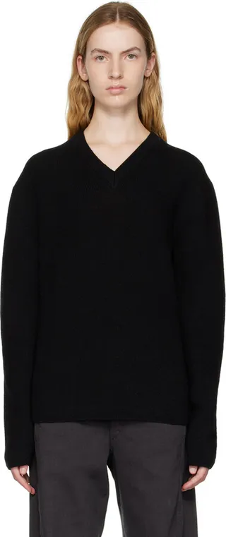 LEMAIRE Black V-Neck Sweater