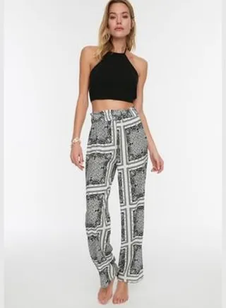 Ecru Patterned Viscose Beach Trousers TBESS21PL0691