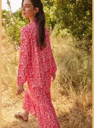 Red Floral Half Patties with Frill Trim Lined Woven Dress TCTSS21EL3353