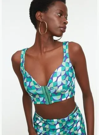 Green Geometric Pattern Knitted Bustier TPRSS22BS0006
