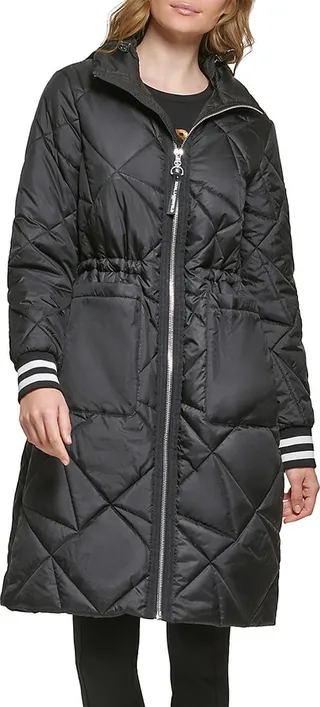 Striped Cuff Quilted Puffer Jacket