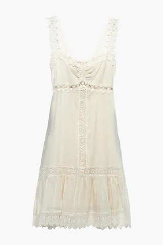 Crocheted lace-trimmed cotton-blend voile mini dress