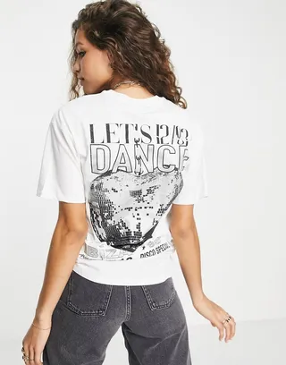 ASOS DESIGN oversized T-shirt with let's dance poster graphic print with glitter print