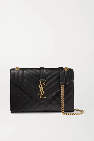 SAINT LAURENT - Envelope Medium Quilted Textured-leather Shoulder Bag - Black