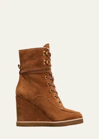 Ananya Suede Shearling Wedge Booties