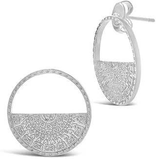 Medallion Engraved Half Circle Stud Earrings