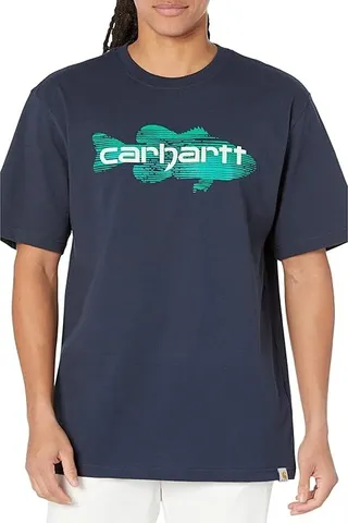 Carhartt Loose Fit Heavyweight Short Sleeve Fish Graphic T-Shirt (Navy) Men's Clothing