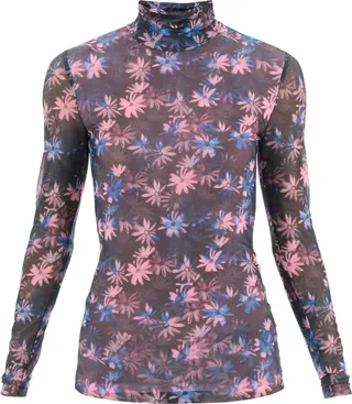 Printed Mesh Turtleneck Top
