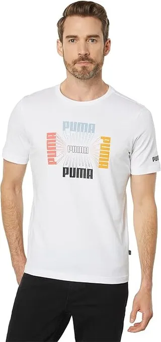 PUMA Essentials+ Logo Repeat Graphic Tee (Puma White) Men's Clothing