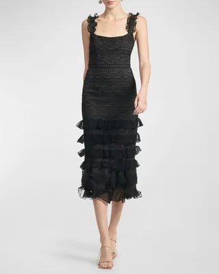 Graziella Lace Ruffle-Trim Midi Dress