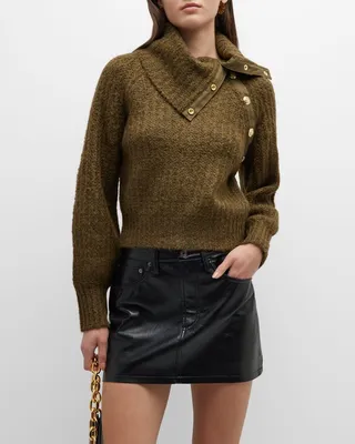Astra Asymmetric Button Turtleneck Sweater
