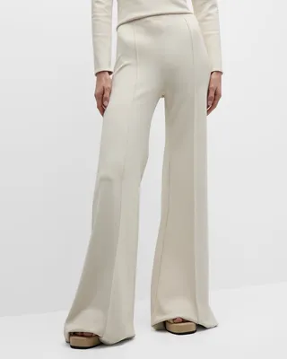 Pintuck Wide-Leg Scuba Jersey Pull-On Pants