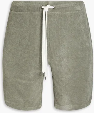 Cotton-blend terry drawstring shorts