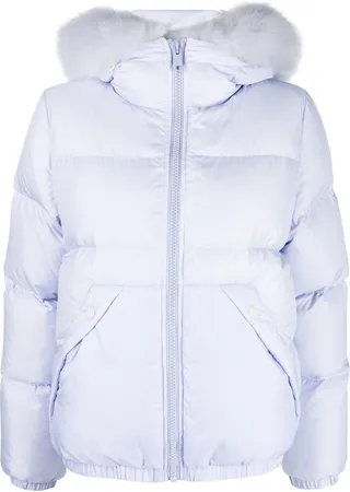 Lambswool-Trim Short Hooded Down Jacket