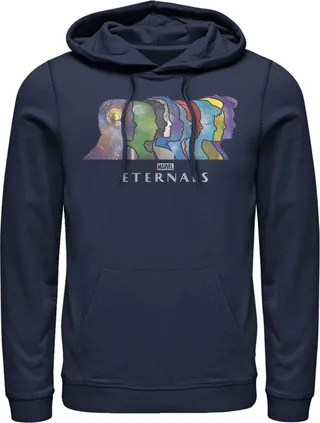 Men's Marvel Eternals Silhouettes Pull Over Hoodie - Navy Blue - Small