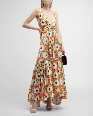 Ariel Sleeveless Front-Tie Midi Dress