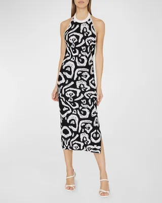 Cheetah Intarsia Halter Midi Dress