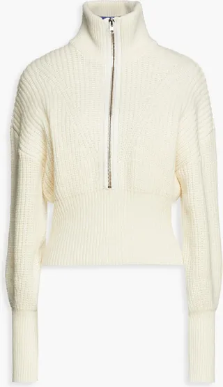 Ribbed wool half-zip turtleneck sweater