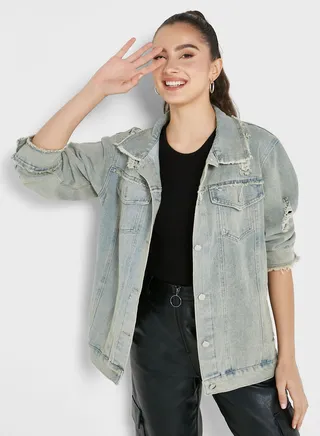 Oversized Distressed Denim Jacket