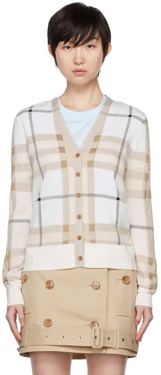 Burberry White Check Cardigan