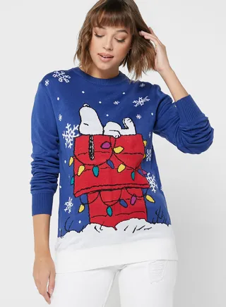 Snoopy Print Knitted Sweater