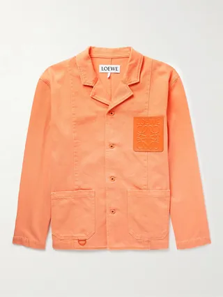 Camp-Collar Logo-Appliquéd Denim Jacket