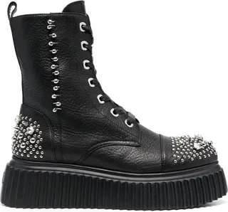 Studded Leather Lace-Up Boots