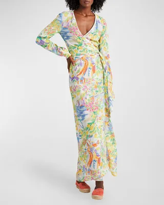 Collinson Printed Linen Voile Wrap Gown