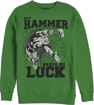Men's Marvel St. Patrick's Day Thor My Hammer Needs No Luck Sweatshirt - Kelly Green - Medium