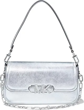 MICHAEL Michael Kors Parker Medium Convertible Pouchette Shoulder (Silver) Handbags