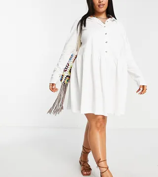 ASOS DESIGN Curve mini jersey shirt dress with drop waist in white