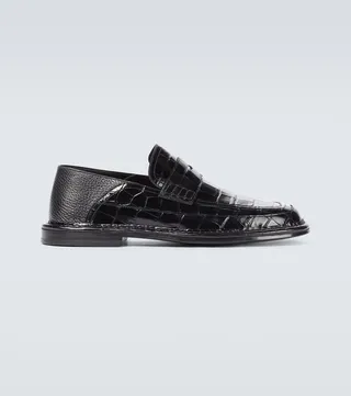 Croc-effect leather loafers